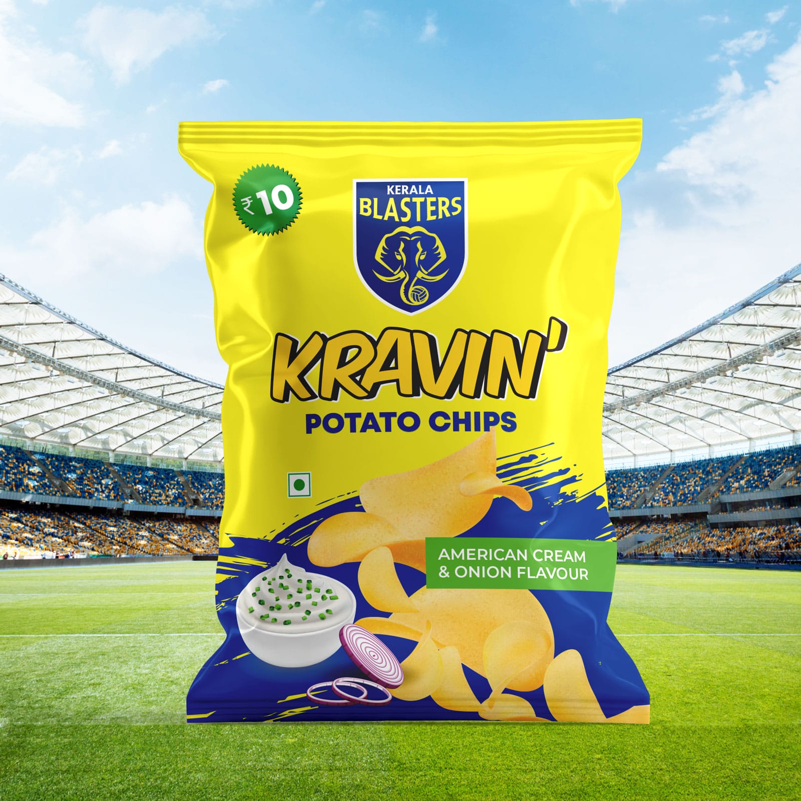 Potato Chips package design for Kochi Blasters FC